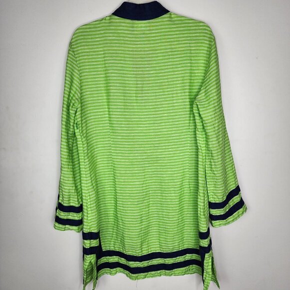 Sail to Sable Long Sleeve Linen Tunic Dress Coverup Green Blue Size 4 - Picture 6 of 14